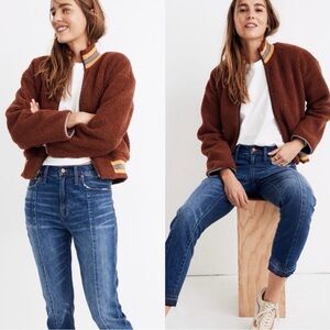 Madewell Varsity Sherpa Bomber Jacket Rust color